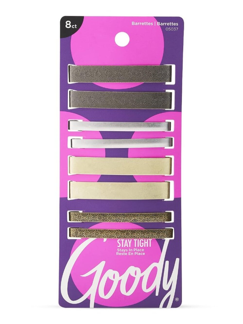 Stay Tight Hair Barrettes - 8 Ct, Assorted Metallic Colors, Non-Slip Flat Hair C